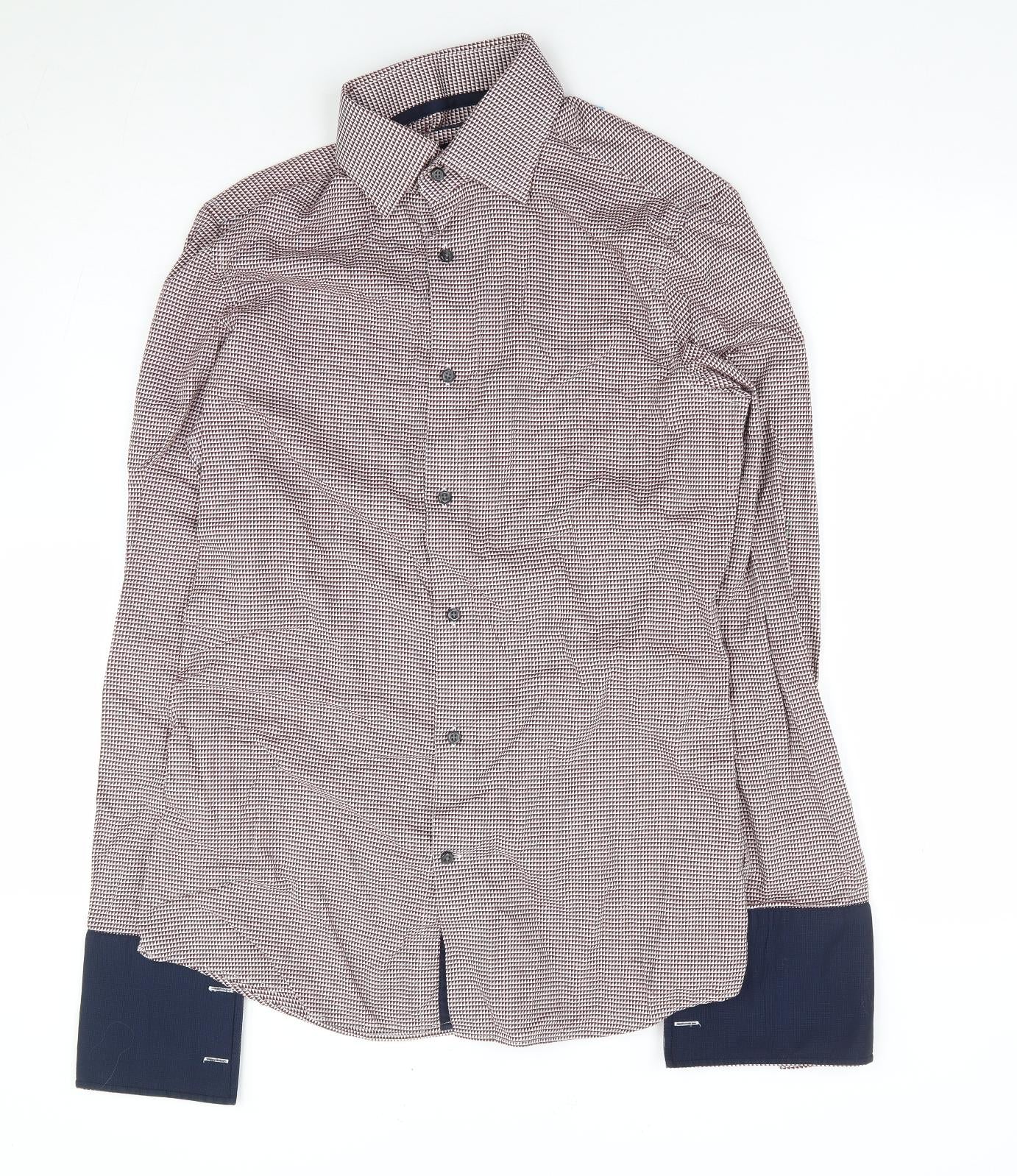 NEXT Mens Red Geometric Cotton Dress Shirt Size 15 Collared Button