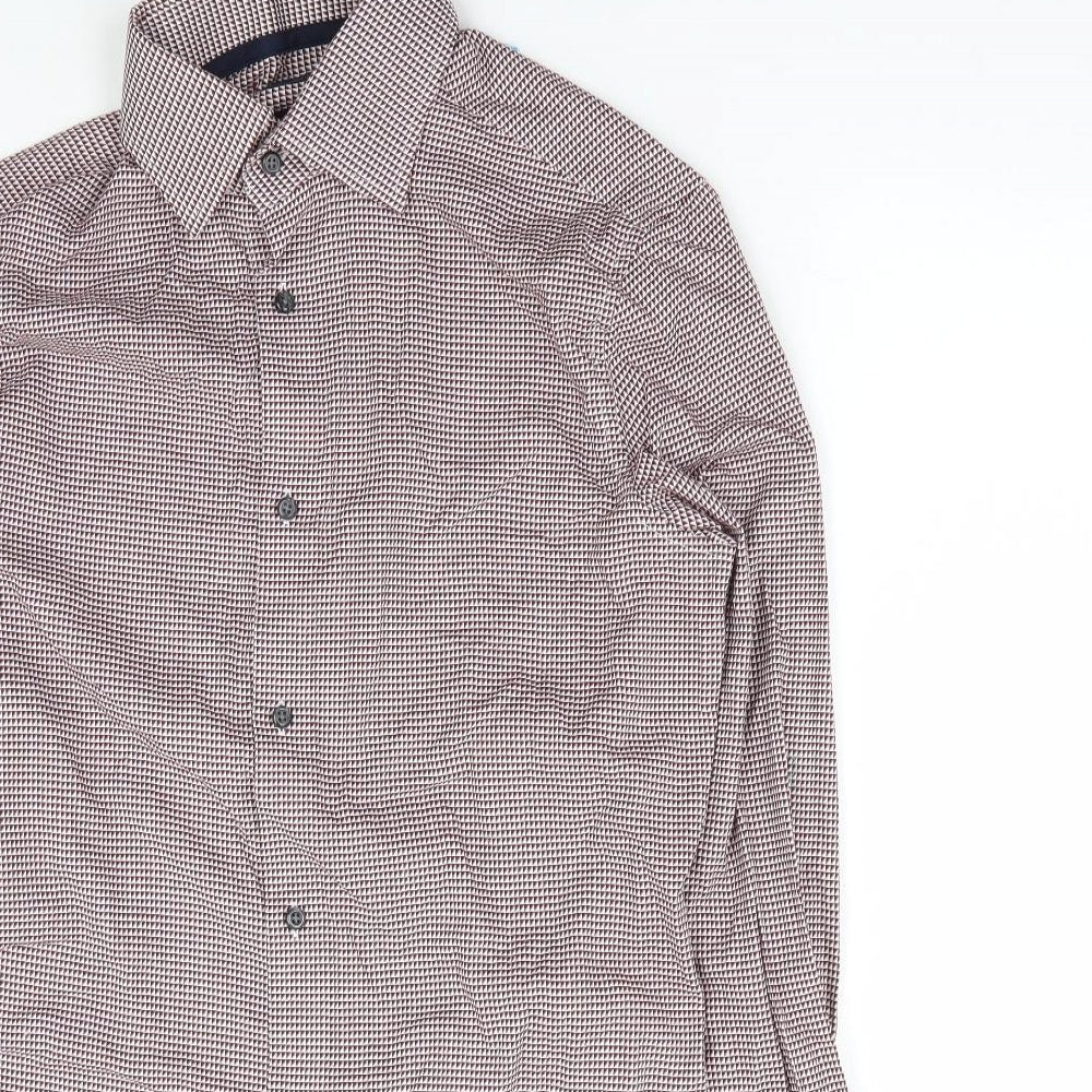 NEXT Mens Red Geometric Cotton Dress Shirt Size 15 Collared Button