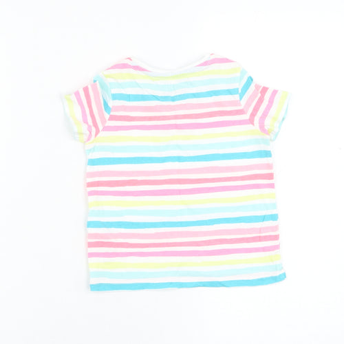 Marks and Spencer Girls White Striped Cotton Basic T-Shirt Size 3-4 Years Round Neck Pullover