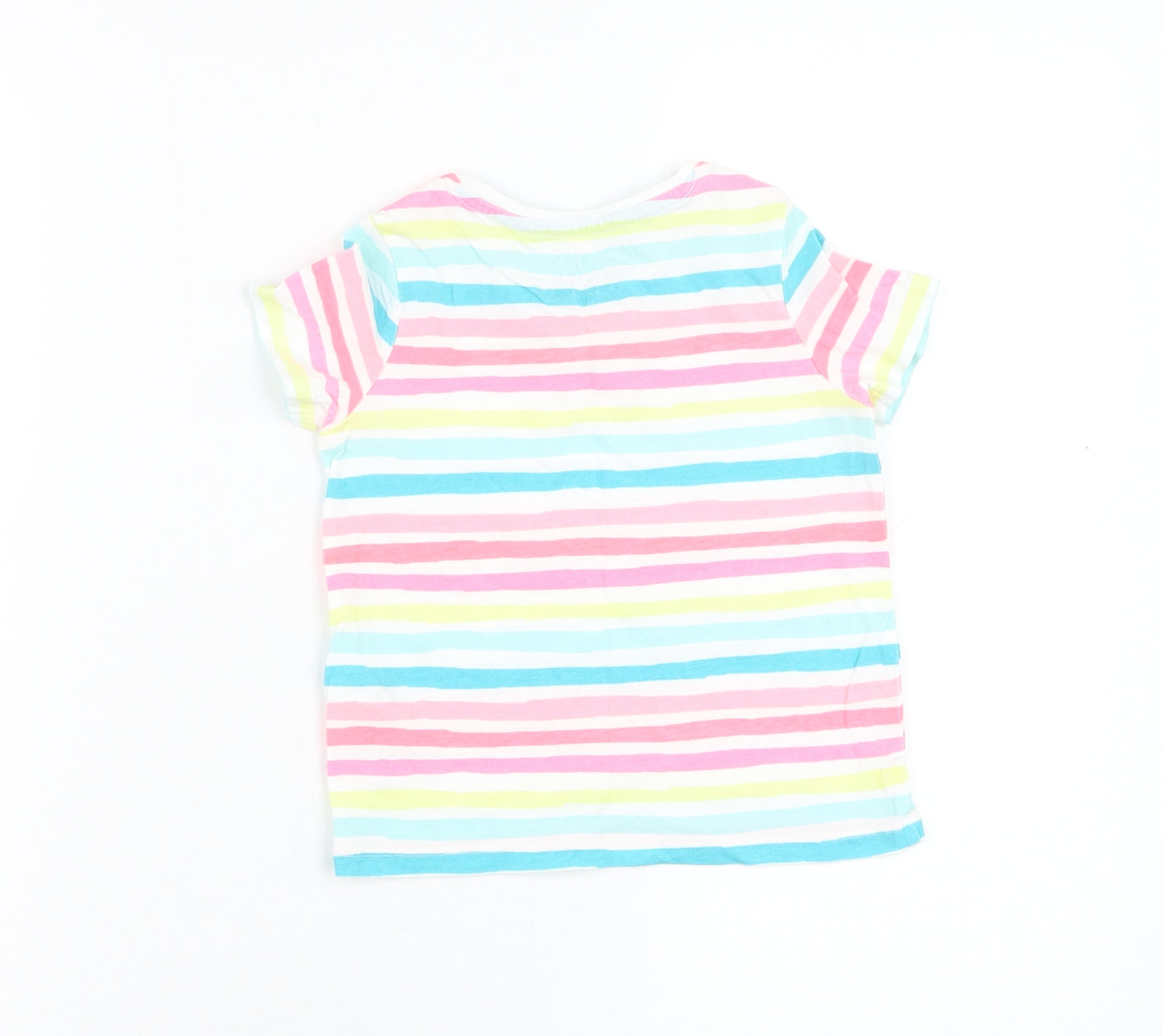 Marks and Spencer Girls White Striped Cotton Basic T-Shirt Size 3-4 Years Round Neck Pullover