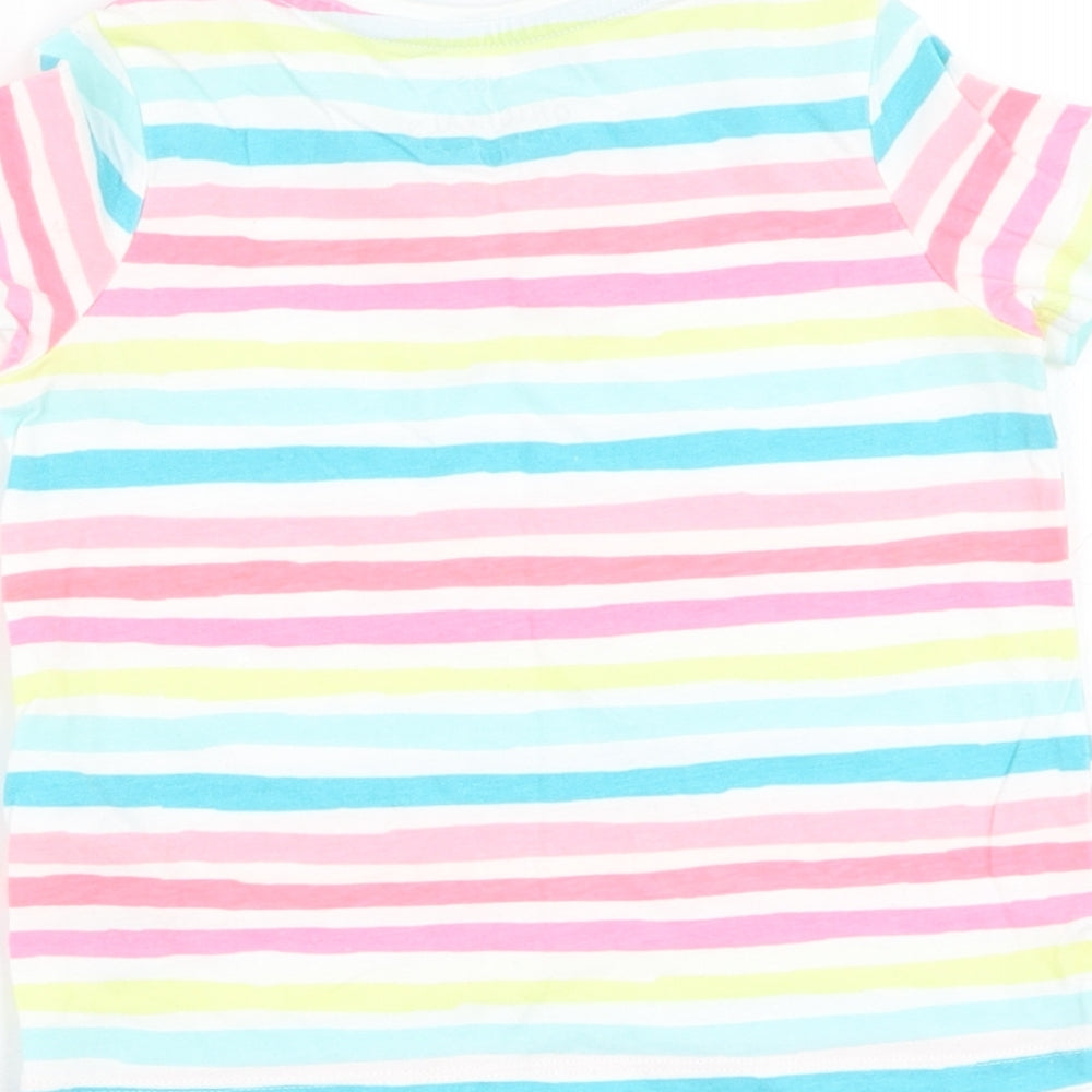 Marks and Spencer Girls White Striped Cotton Basic T-Shirt Size 3-4 Years Round Neck Pullover