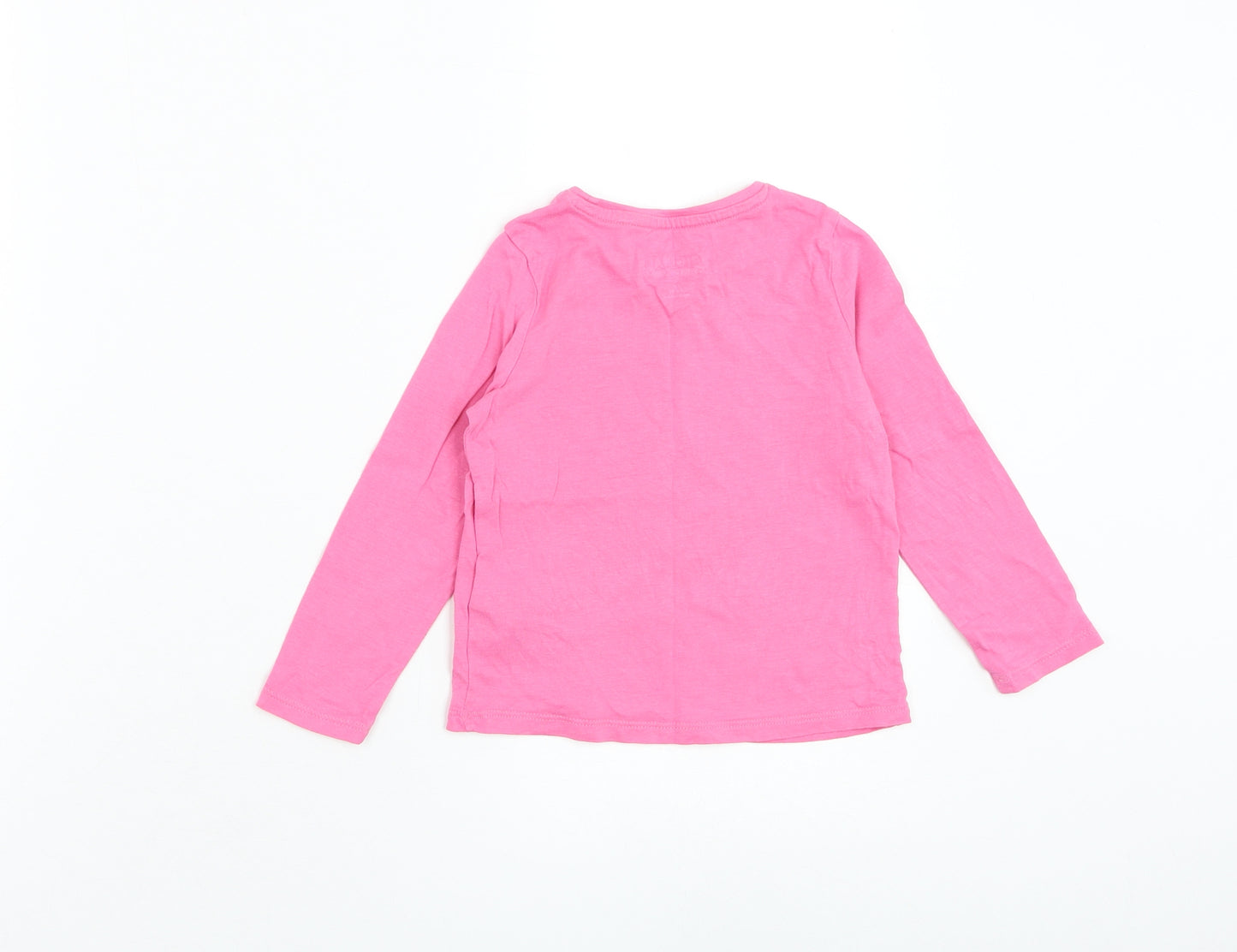 Marks and Spencer Girls Pink Cotton Basic T-Shirt Size 3-4 Years Round Neck Pullover - Cat