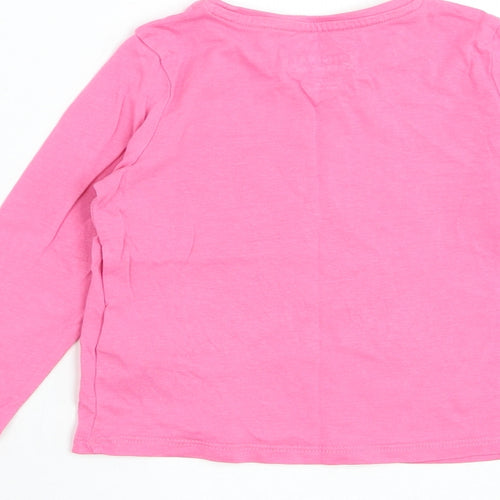 Marks and Spencer Girls Pink Cotton Basic T-Shirt Size 3-4 Years Round Neck Pullover - Cat