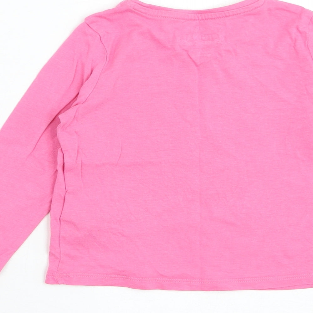 Marks and Spencer Girls Pink Cotton Basic T-Shirt Size 3-4 Years Round Neck Pullover - Cat