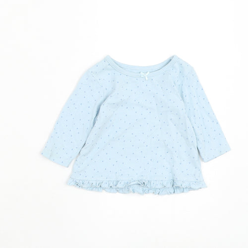 George Girls Blue Spotted Cotton Basic T-Shirt Size 0-3 Months Round Neck Pullover