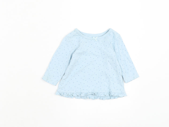 George Girls Blue Spotted Cotton Basic T-Shirt Size 0-3 Months Round Neck Pullover