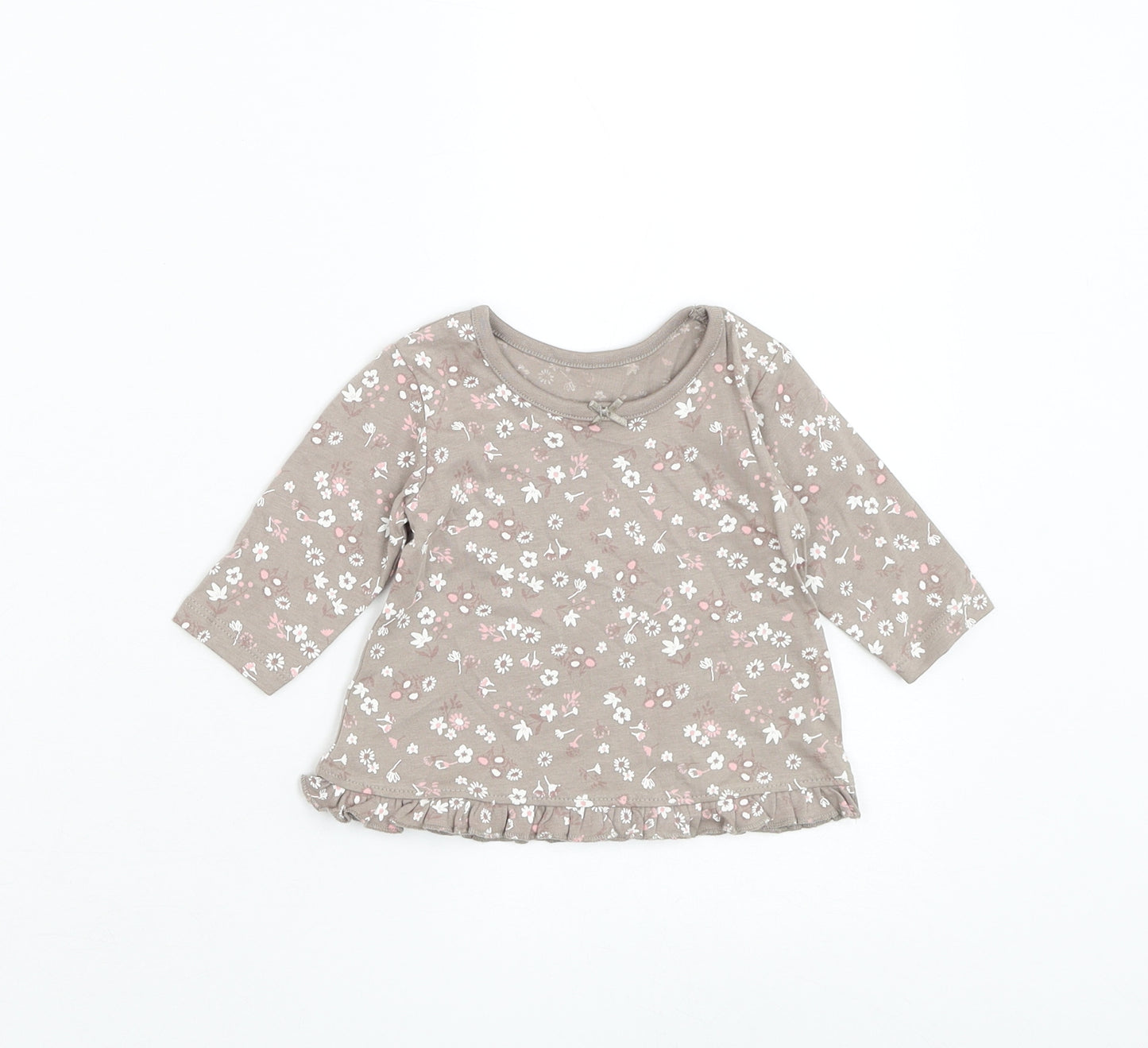 George Girls Brown Floral Cotton Basic T-Shirt Size 0-3 Months Round Neck Pullover