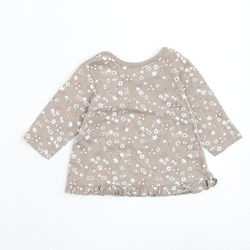 George Girls Brown Floral Cotton Basic T-Shirt Size 0-3 Months Round Neck Pullover