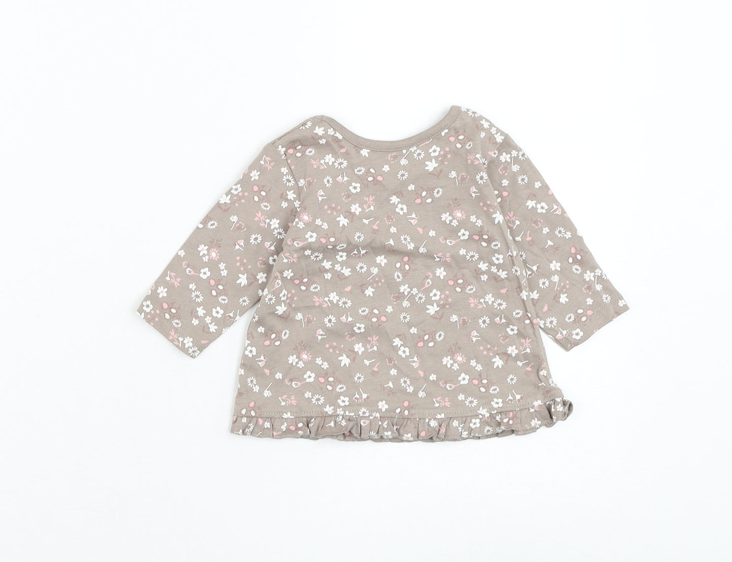 George Girls Brown Floral Cotton Basic T-Shirt Size 0-3 Months Round Neck Pullover