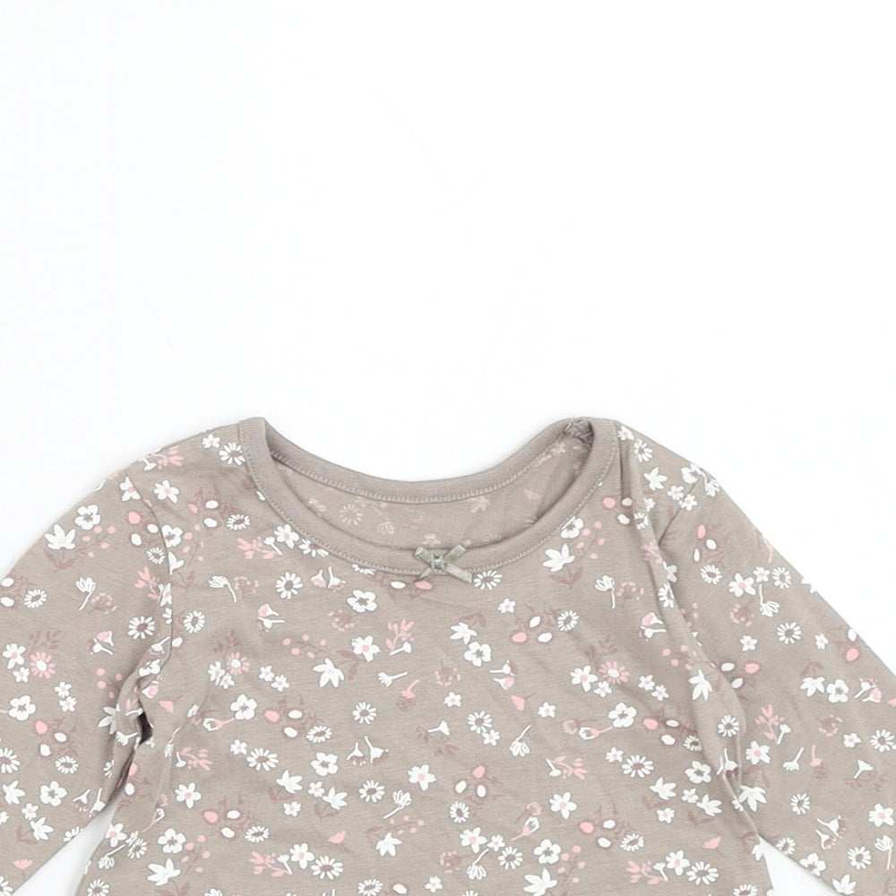 George Girls Brown Floral Cotton Basic T-Shirt Size 0-3 Months Round Neck Pullover