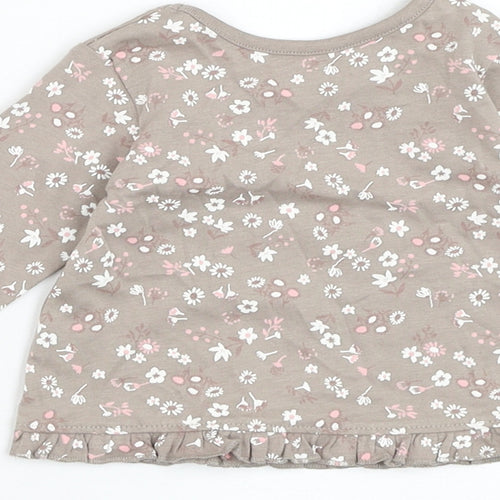 George Girls Brown Floral Cotton Basic T-Shirt Size 0-3 Months Round Neck Pullover