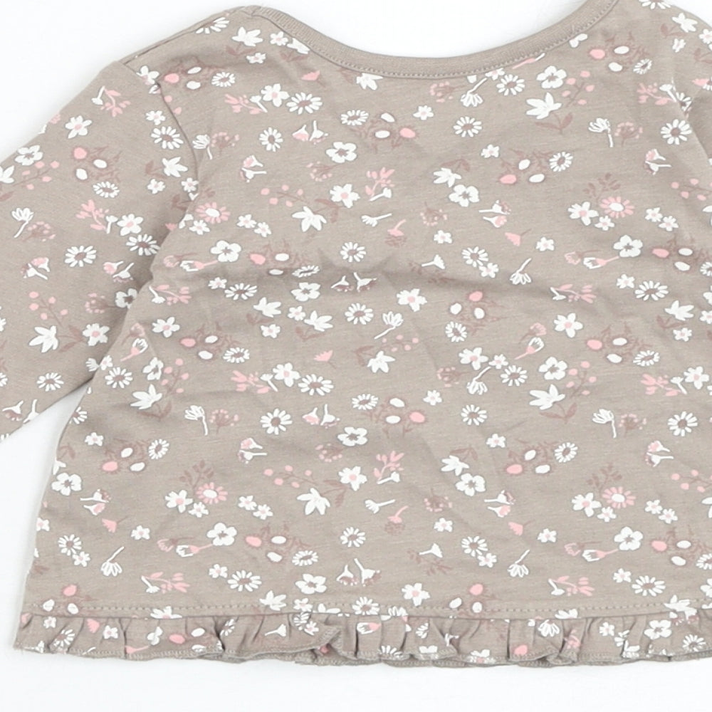 George Girls Brown Floral Cotton Basic T-Shirt Size 0-3 Months Round Neck Pullover