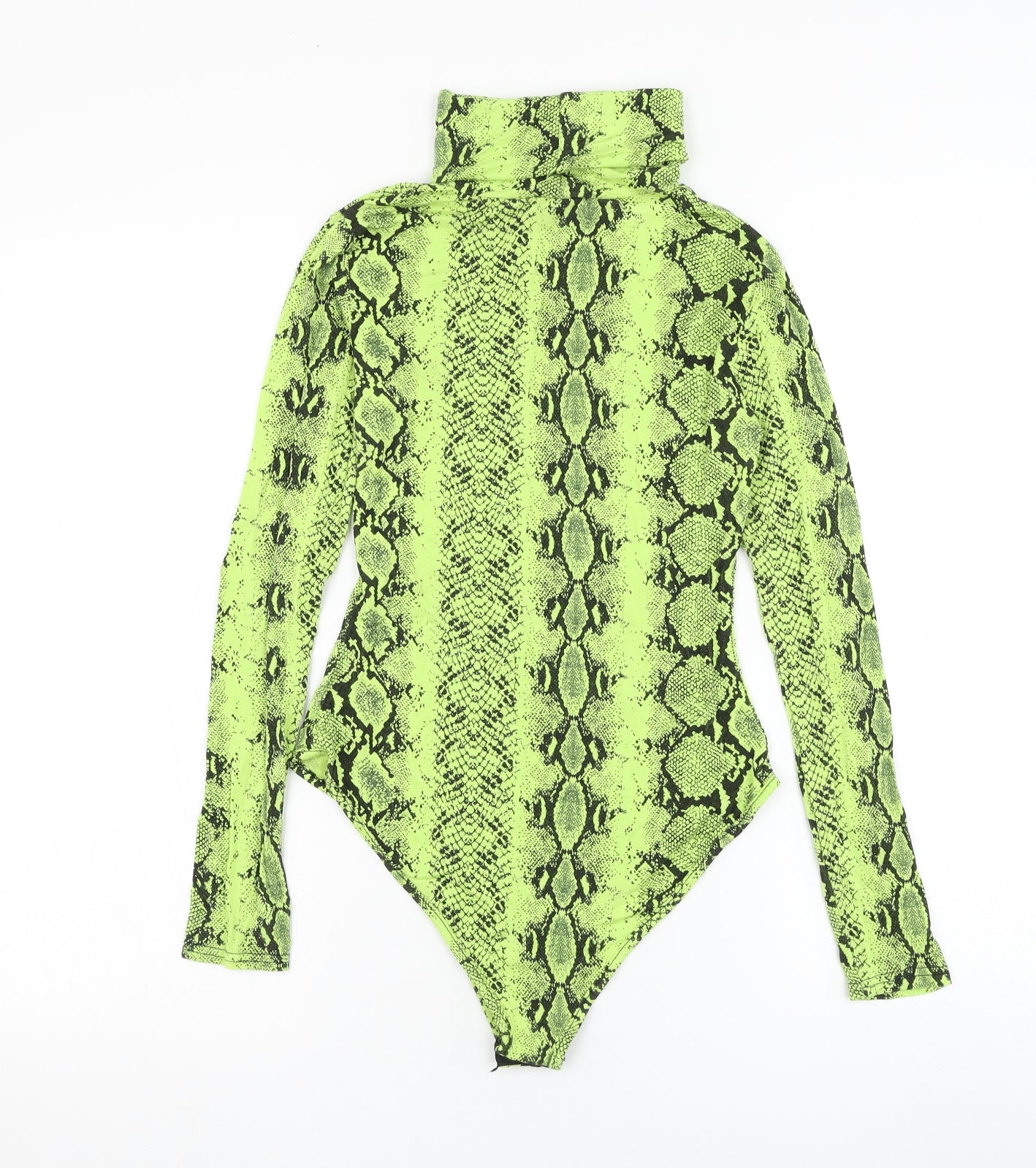 Boohoo Womens Green Animal Print Viscose Bodysuit One-Piece Size 10 Hook & Loop