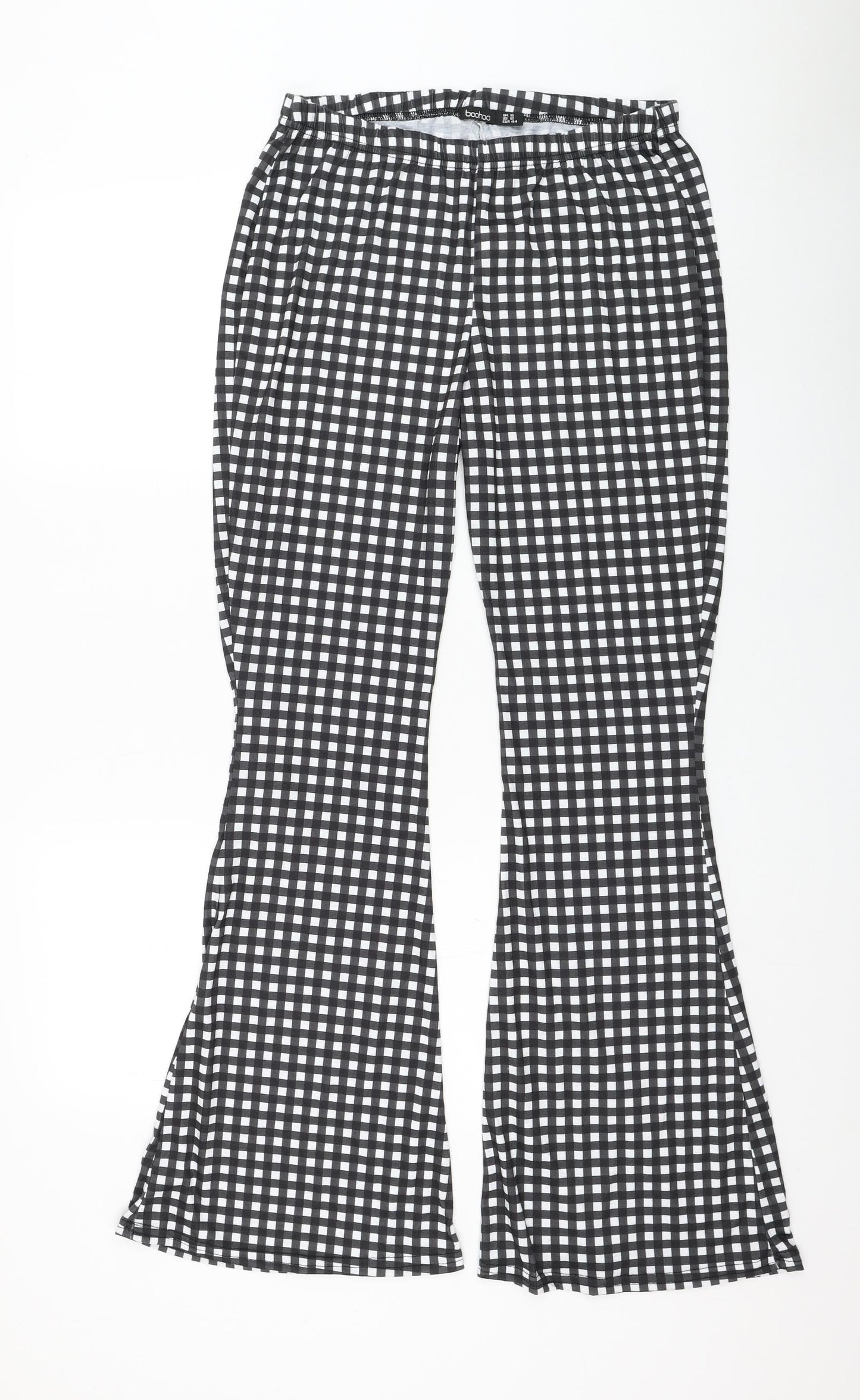 Boohoo Womens Black Check Polyester Trousers Size 16 L30 in Regular