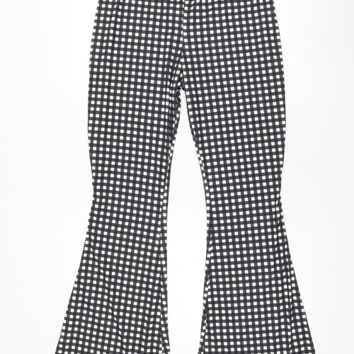 Boohoo Womens Black Check Polyester Trousers Size 16 L30 in Regular