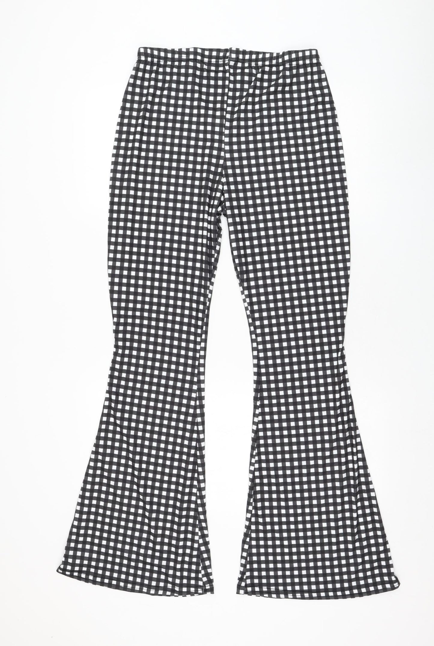 Boohoo Womens Black Check Polyester Trousers Size 16 L30 in Regular