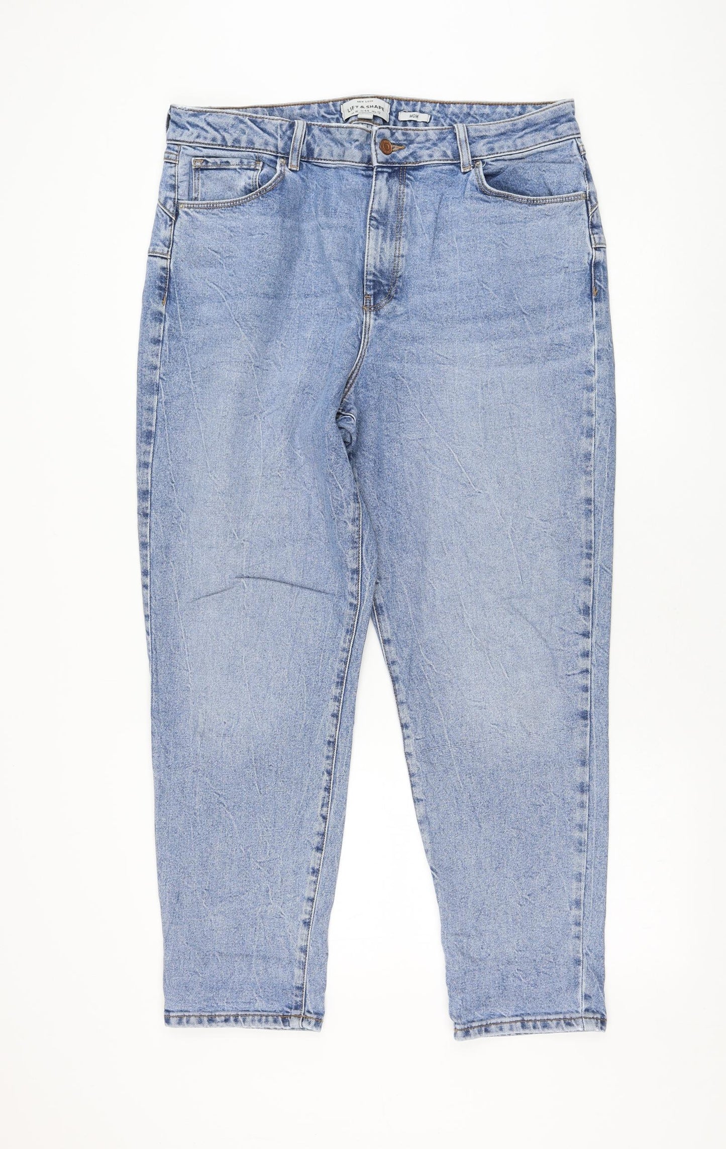 New Look Womens Blue Cotton Straight Jeans Size 16 L28 in Regular Zip