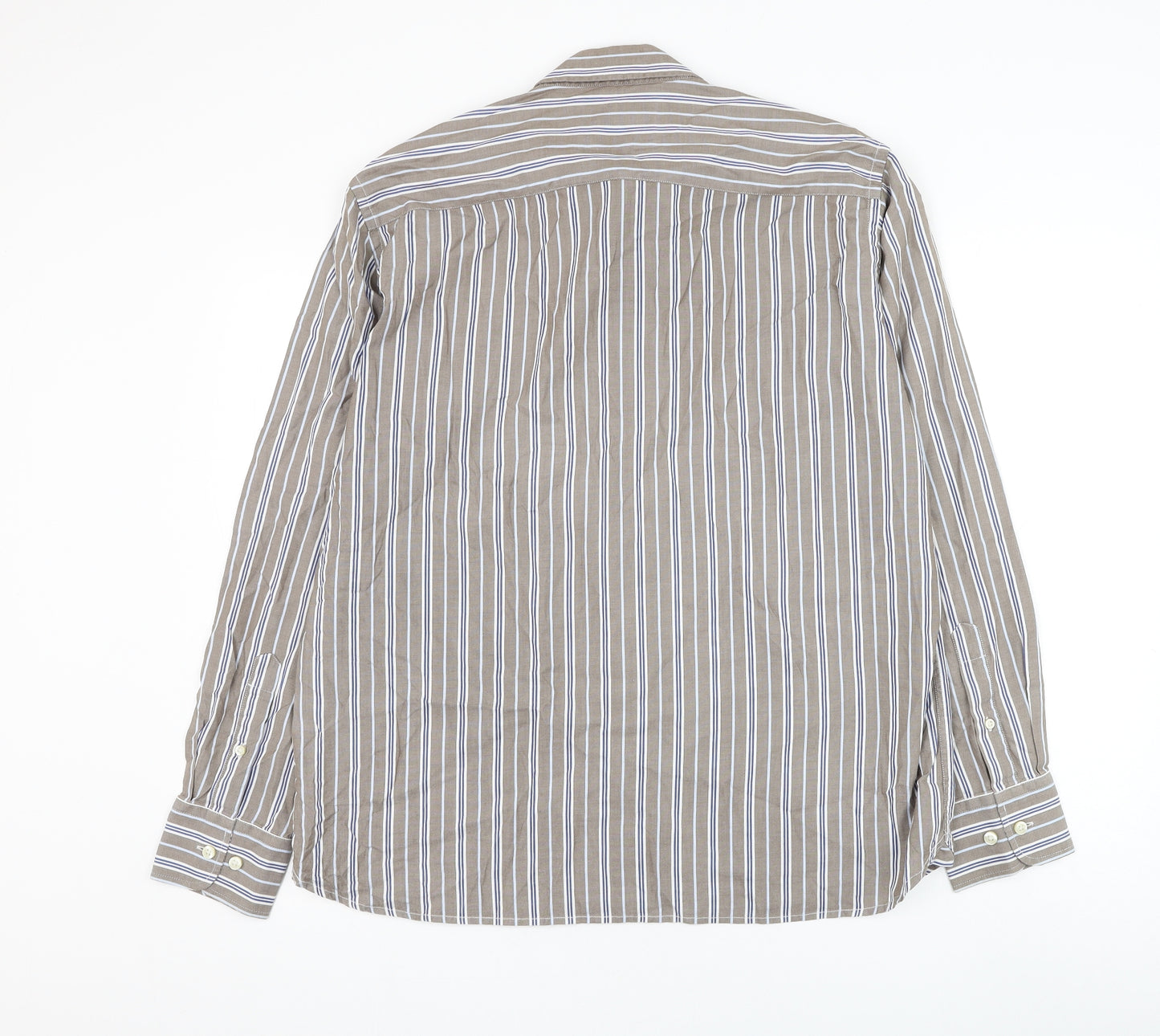 Marks and Spencer Mens Brown Striped Cotton Dress Shirt Size L Collared Button