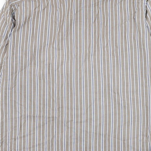Marks and Spencer Mens Brown Striped Cotton Dress Shirt Size L Collared Button