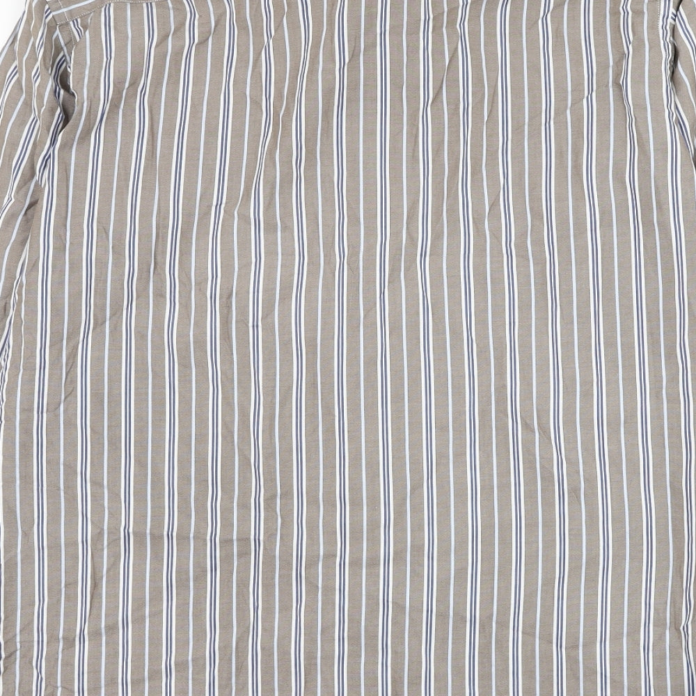 Marks and Spencer Mens Brown Striped Cotton Dress Shirt Size L Collared Button