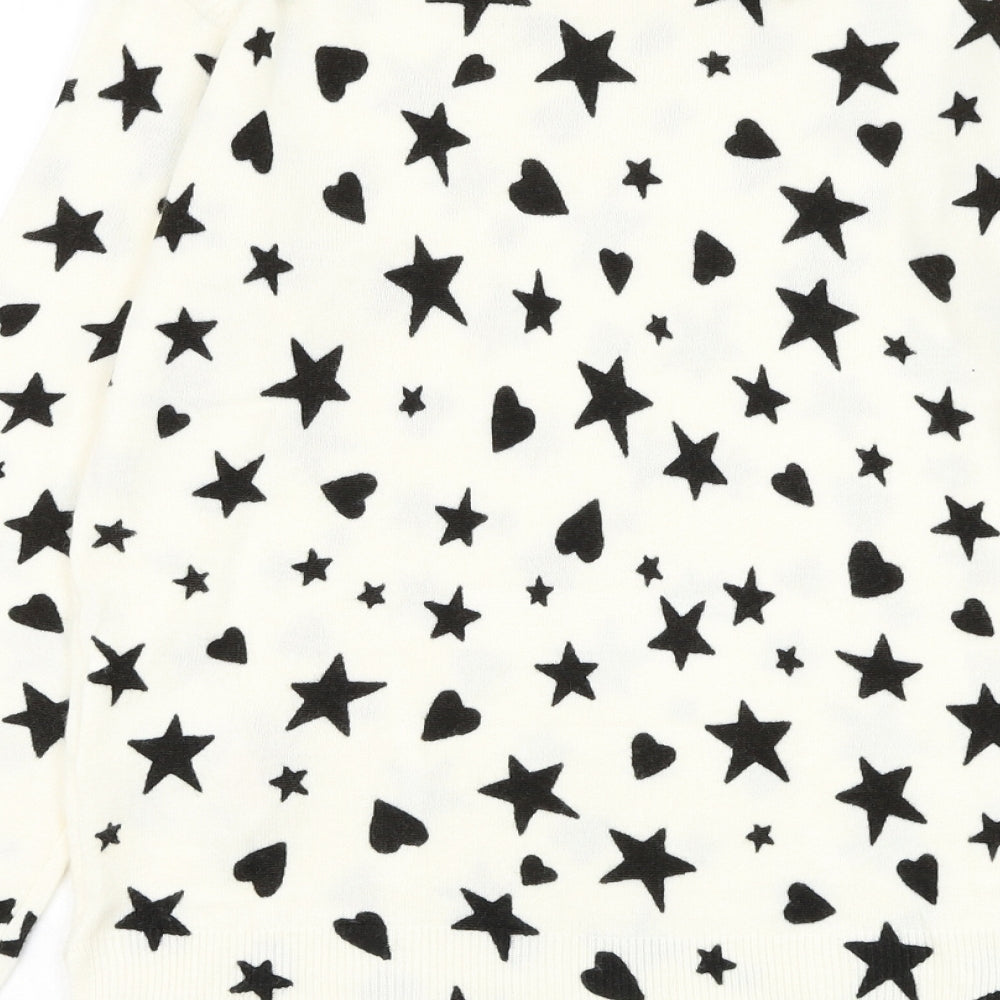 Marks and Spencer Womens White Round Neck Acrylic Pullover Jumper Size 8 - Star, Heart