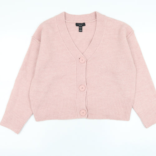 New Look Womens Pink V-Neck Acrylic Cardigan Jumper Size S
