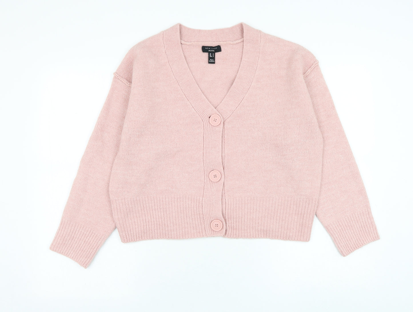 New Look Womens Pink V-Neck Acrylic Cardigan Jumper Size S