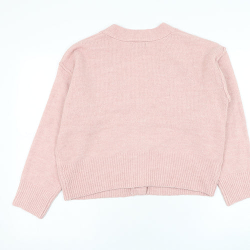 New Look Womens Pink V-Neck Acrylic Cardigan Jumper Size S