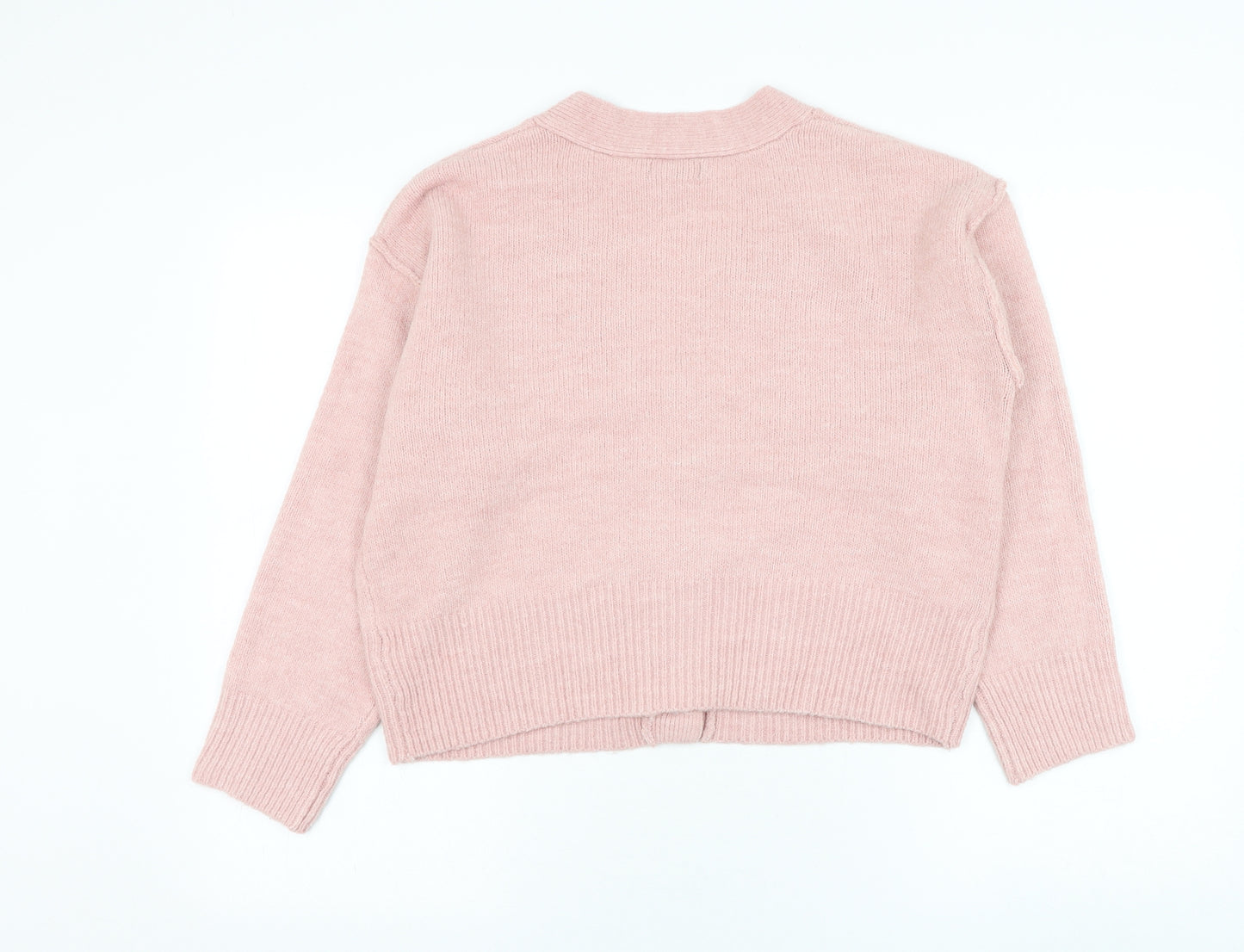 New Look Womens Pink V-Neck Acrylic Cardigan Jumper Size S