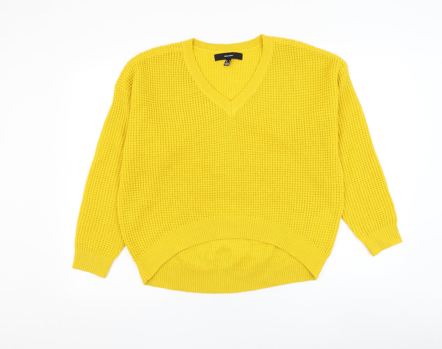 Vera Moda Womens Yellow V-Neck Acrylic Pullover Jumper Size S