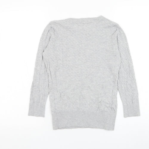 H&M Womens Grey Round Neck Viscose Pullover Jumper Size S