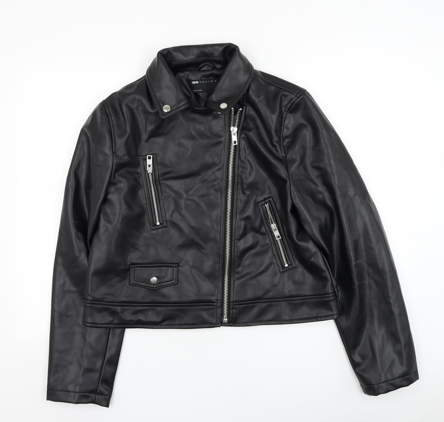 ASOS Womens Black Biker Jacket Size 16 Zip