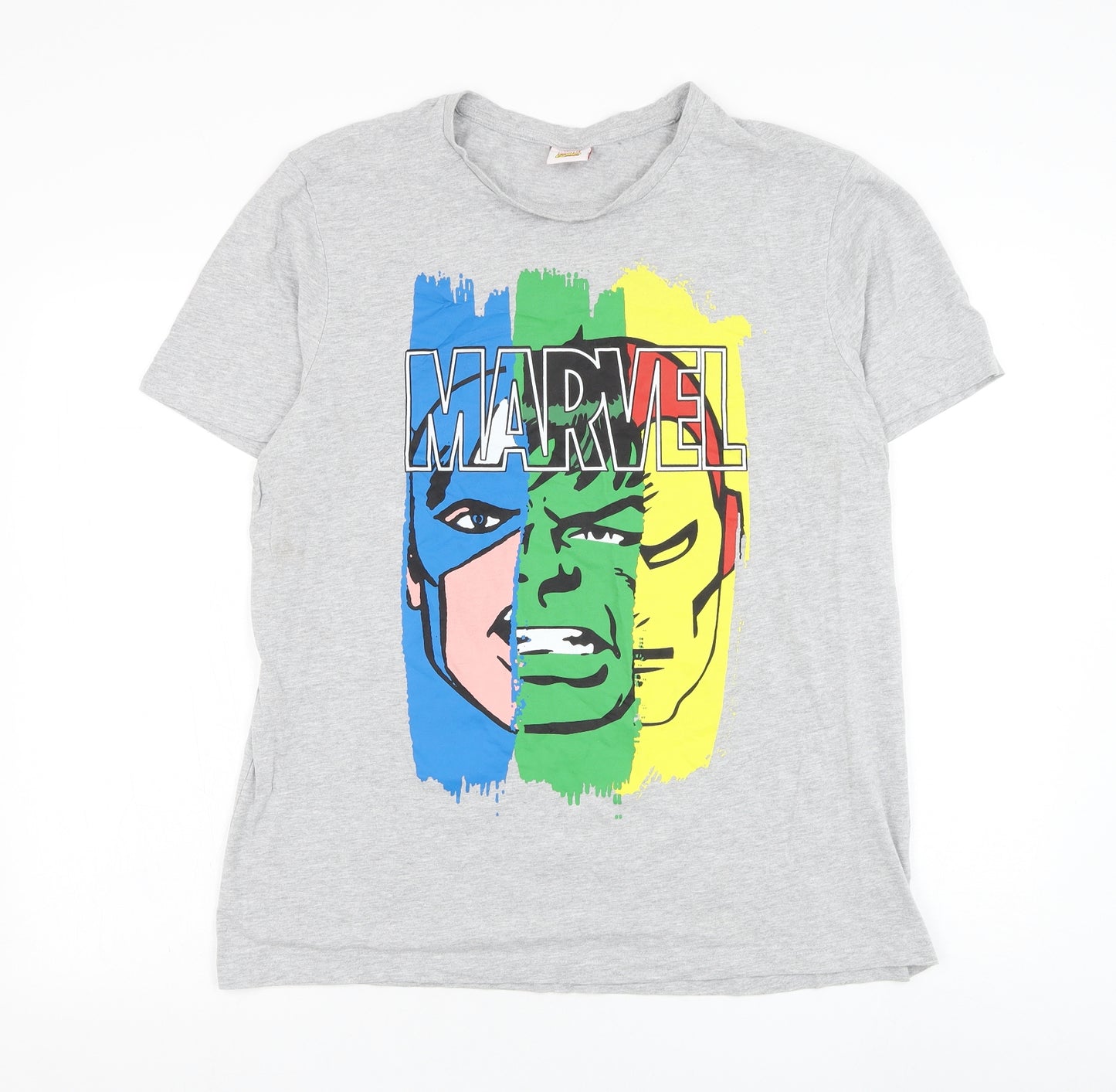 TU Mens Grey Cotton T-Shirt Size L Round Neck - Marvel