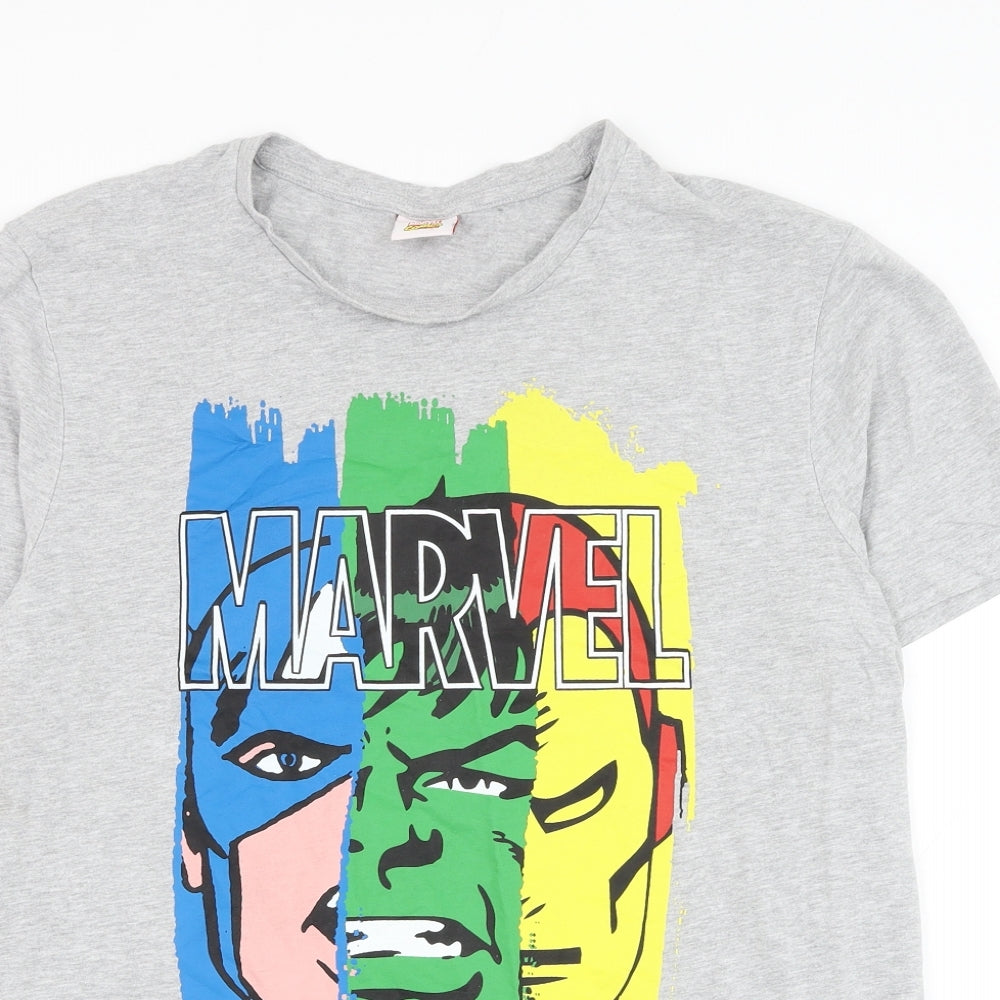 TU Mens Grey Cotton T-Shirt Size L Round Neck - Marvel