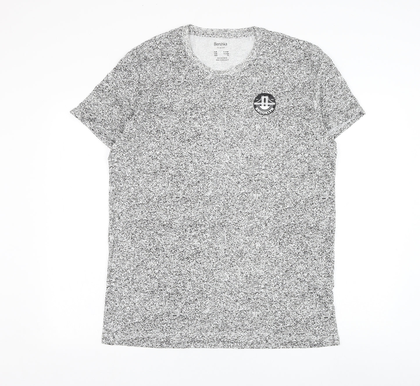 Bershka Mens White Cotton T-Shirt Size XL Round Neck - Brooklyn