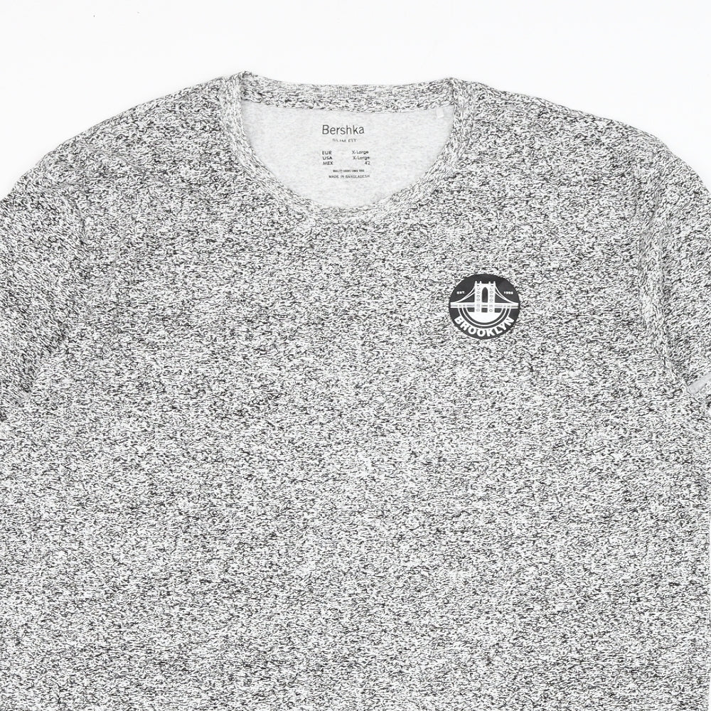 Bershka Mens White Cotton T-Shirt Size XL Round Neck - Brooklyn