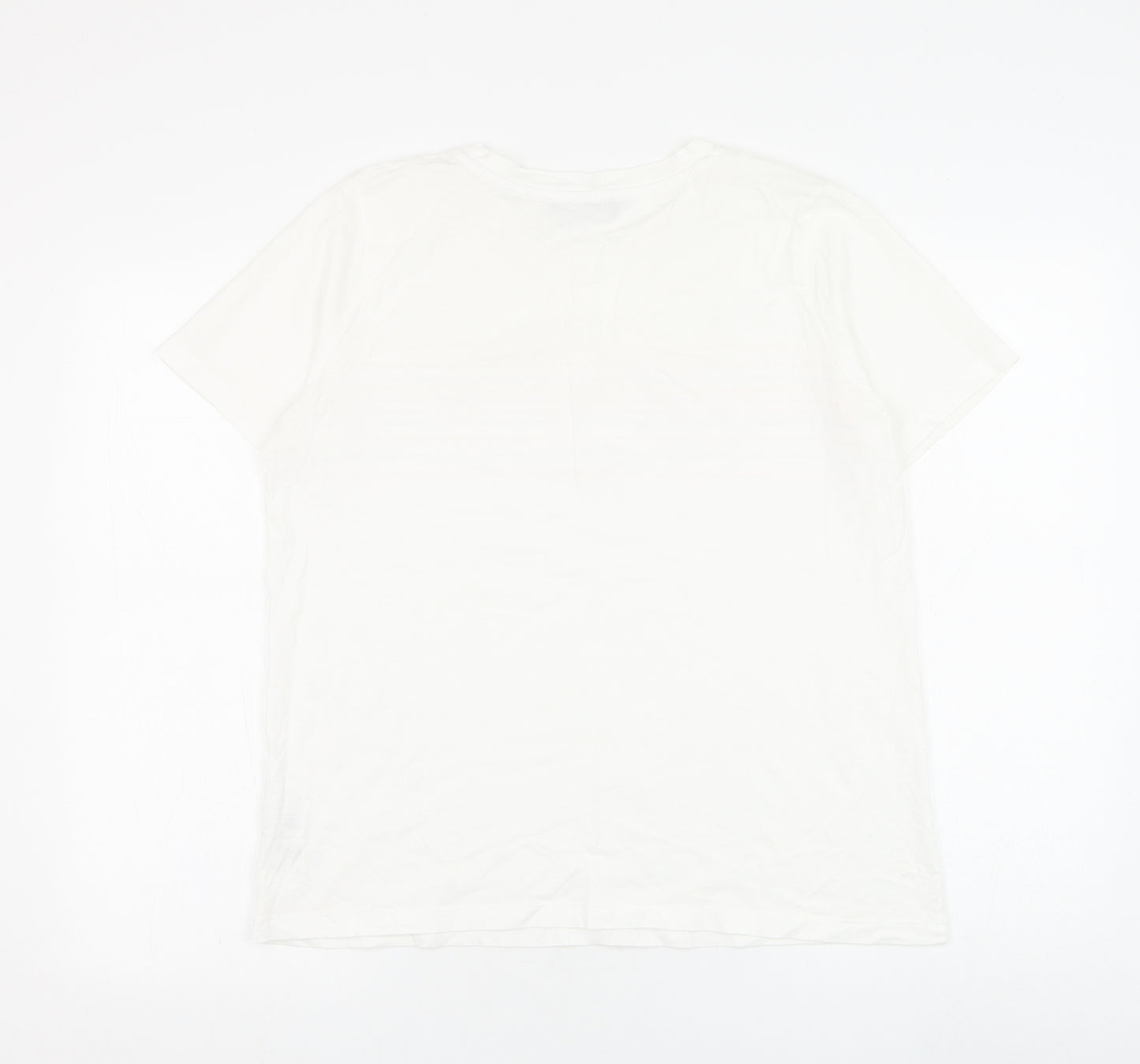 Marks and Spencer Womens White Striped Cotton Basic T-Shirt Size 14 Round Neck