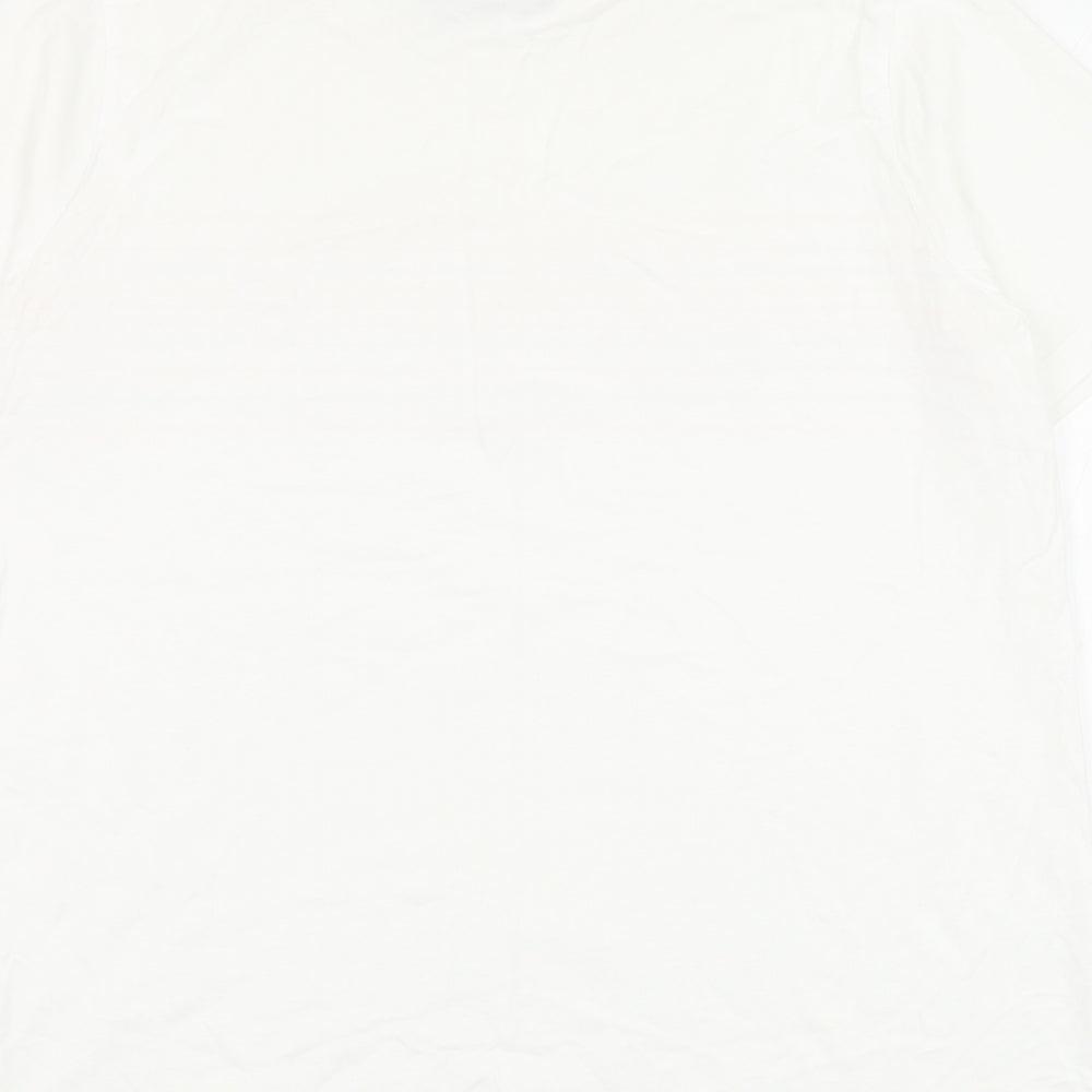 Marks and Spencer Womens White Striped Cotton Basic T-Shirt Size 14 Round Neck