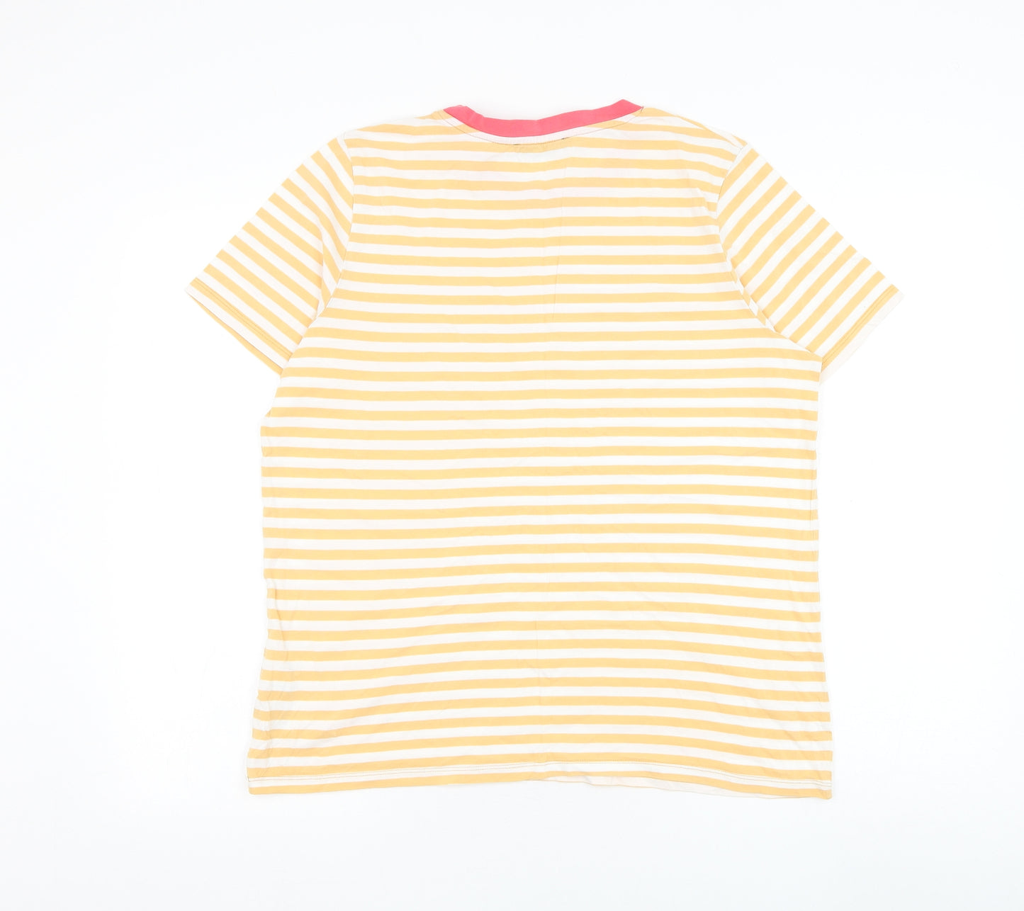 Marks and Spencer Womens Yellow Striped Cotton Basic T-Shirt Size 14 Round Neck