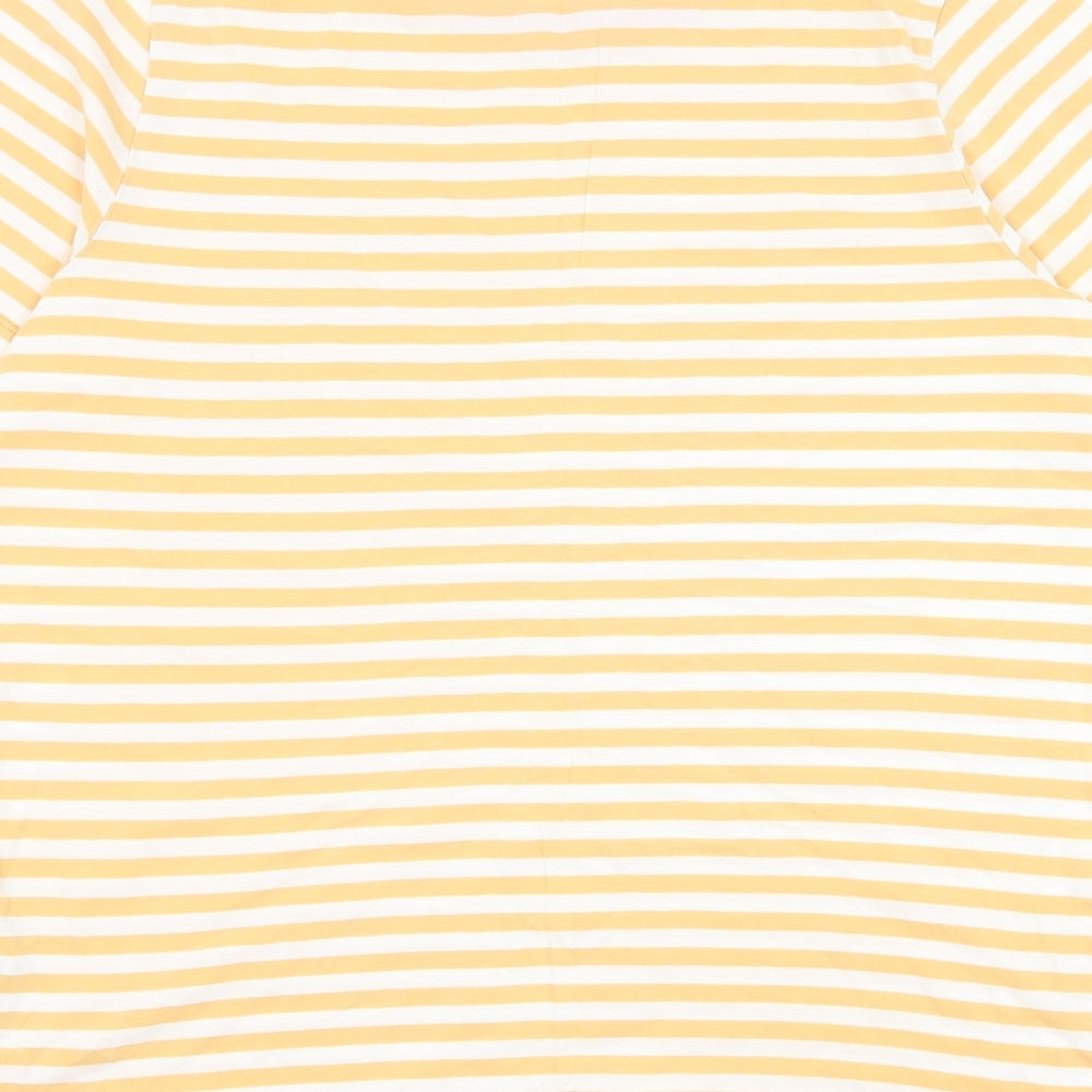 Marks and Spencer Womens Yellow Striped Cotton Basic T-Shirt Size 14 Round Neck