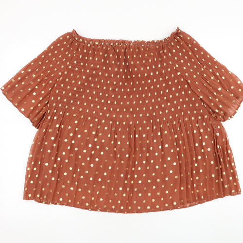 NEXT Womens Brown Polka Dot Polyester Basic Blouse Size 12 Square Neck