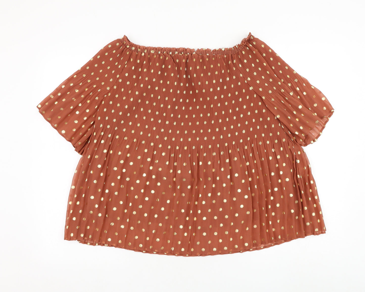 NEXT Womens Brown Polka Dot Polyester Basic Blouse Size 12 Square Neck