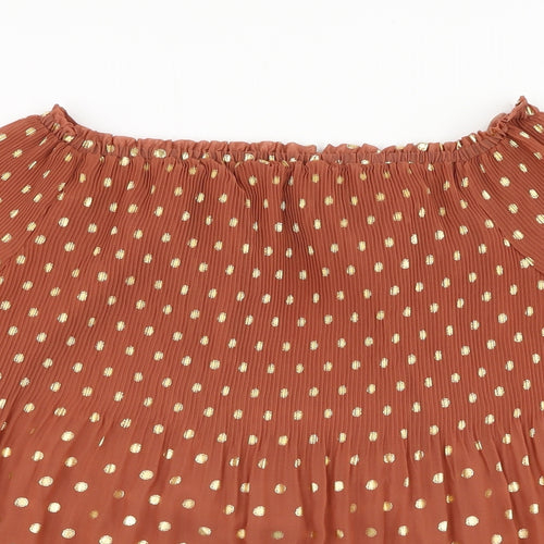 NEXT Womens Brown Polka Dot Polyester Basic Blouse Size 12 Square Neck