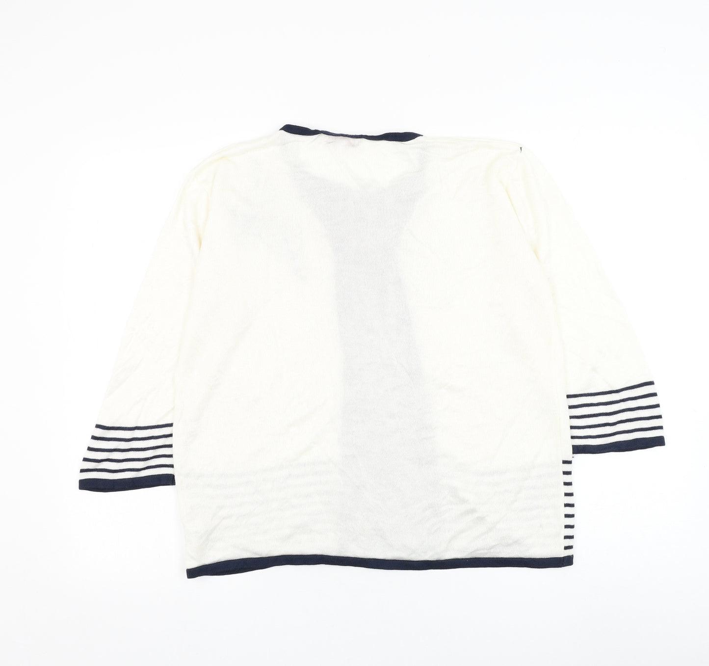 Reflect Womens White Round Neck Acrylic Pullover Jumper Size L - Flower