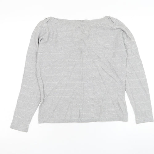 Pinstripe Womens Grey Round Neck Acrylic Pullover Jumper Size M