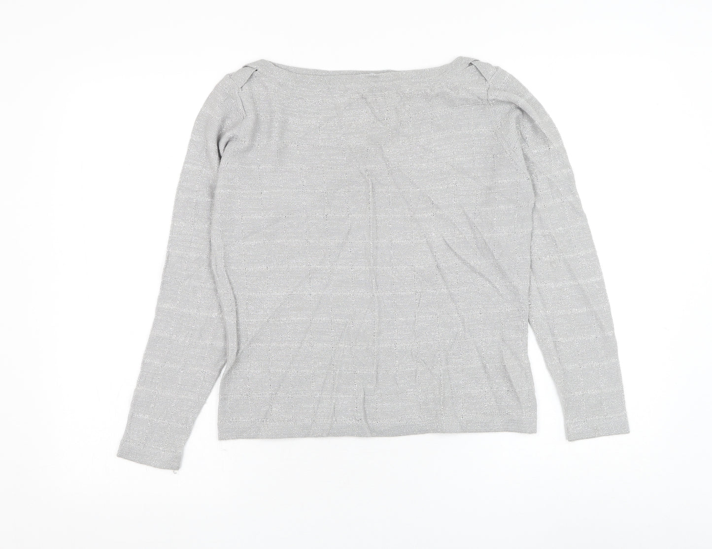 Pinstripe Womens Grey Round Neck Acrylic Pullover Jumper Size M