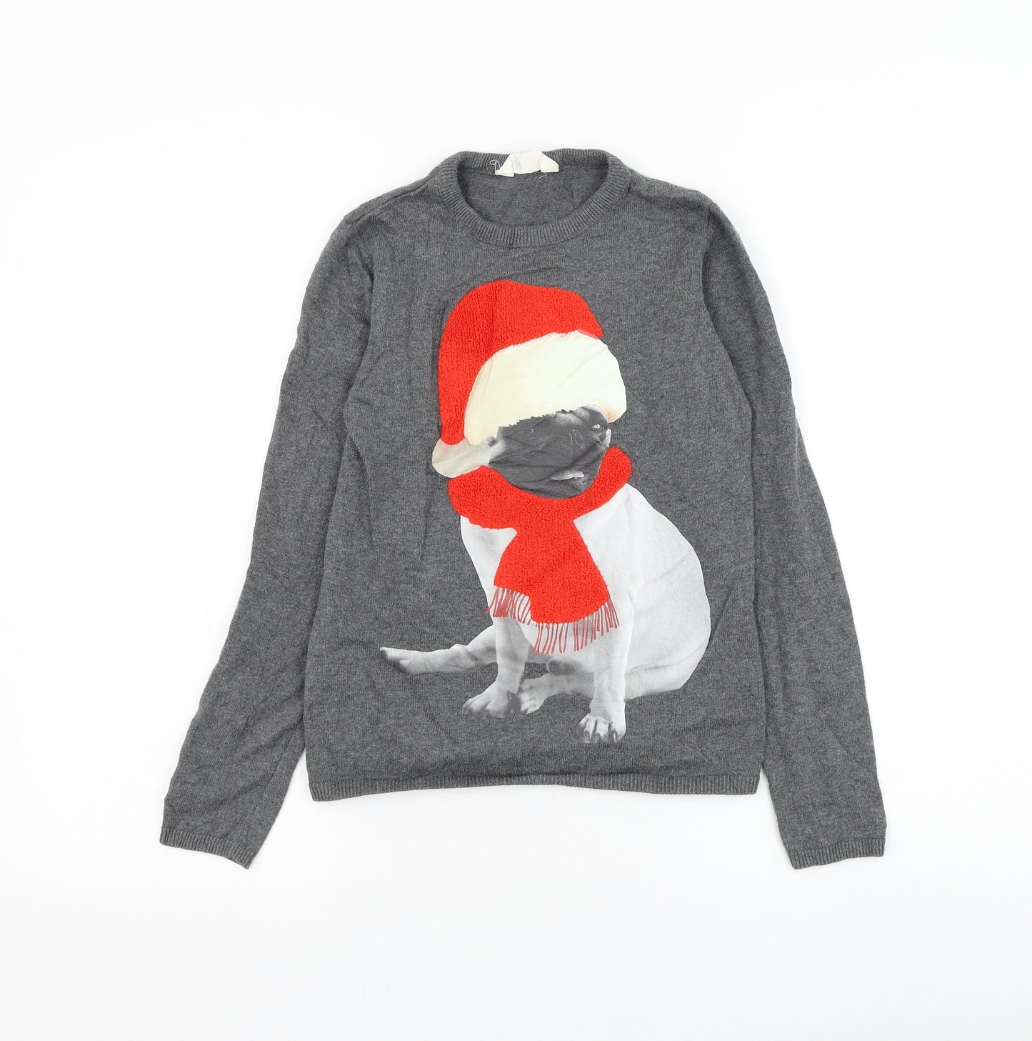 H&M Girls Grey Round Neck Cotton Pullover Jumper Size 9-10 Years Pullover - Christmas