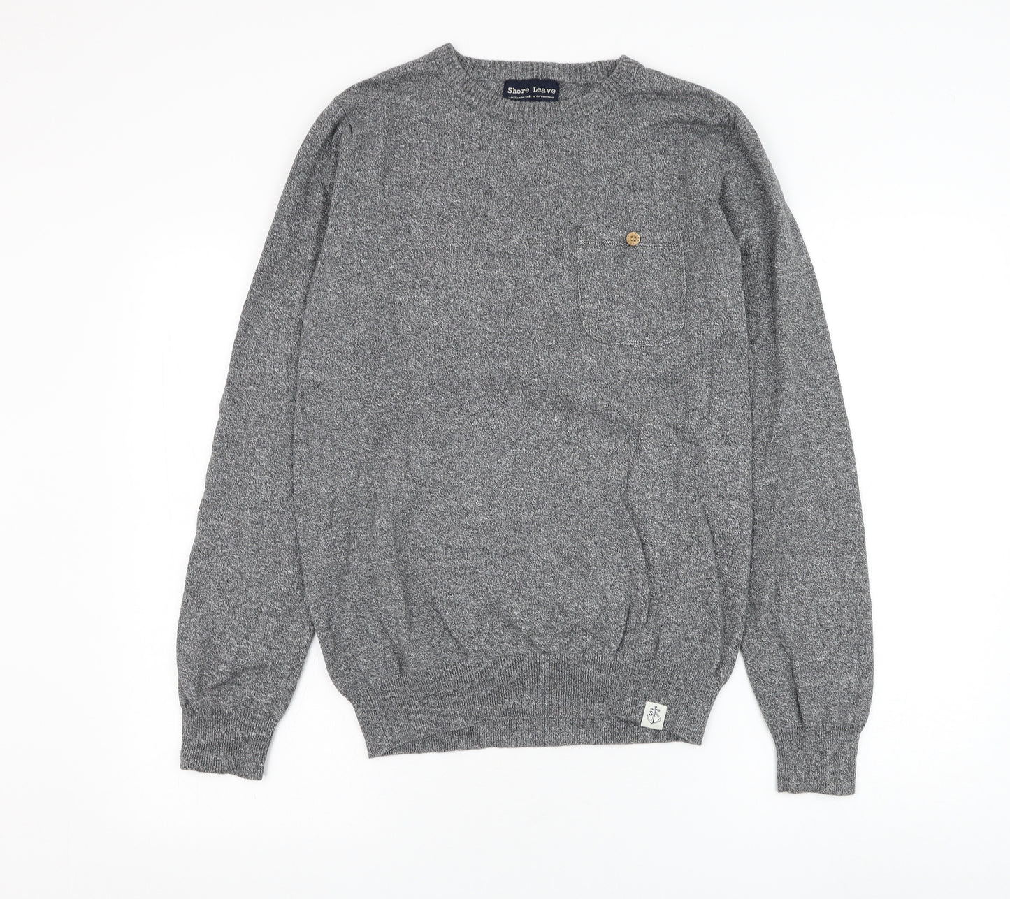 Shore Leave Mens Grey Round Neck Cotton Pullover Jumper Size M