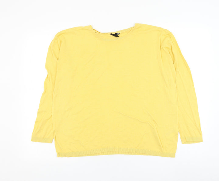 H&M Womens Yellow Round Neck Viscose Pullover Jumper Size M