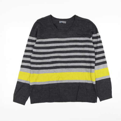Matalan Womens Grey Round Neck Striped Acrylic Jumper Size 14